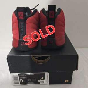 Jordan 12 Retro Kids Red and Black Sneakers